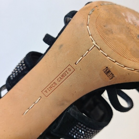Vince Camuto Embellished Black Suede Caged Strappy Heels 7.5 - Picture 15 of 15